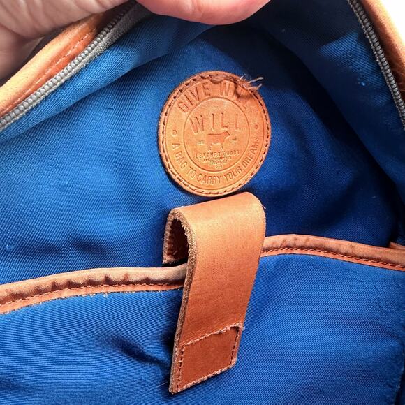 WILL Leather Goods Gray Canvas Backpack Tan Leather Trim Pink Straps - Picture 6 of 12